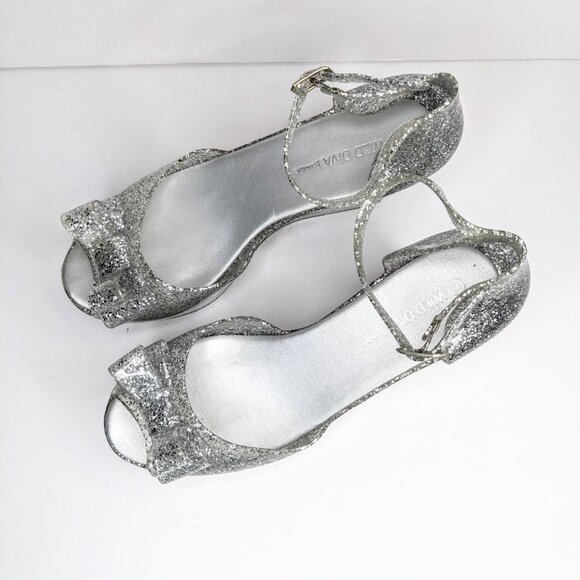Wild Diva Silver Glitter Platform Heels Womens 8 Retro Peep Toe Shoes - Picture 3 of 8